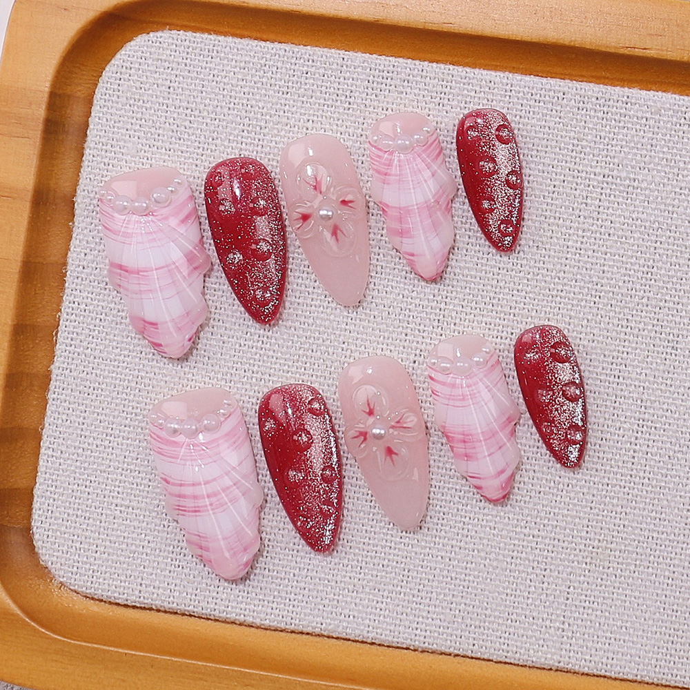 10pcs Medium Almond Handmade P - مراجعة Nail Art Elegant وسعره