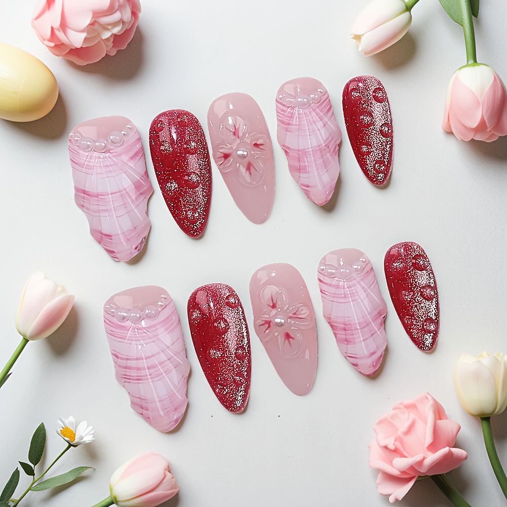 10pcs Medium Almond Handmade P - مراجعة Nail Art Elegant وسعره