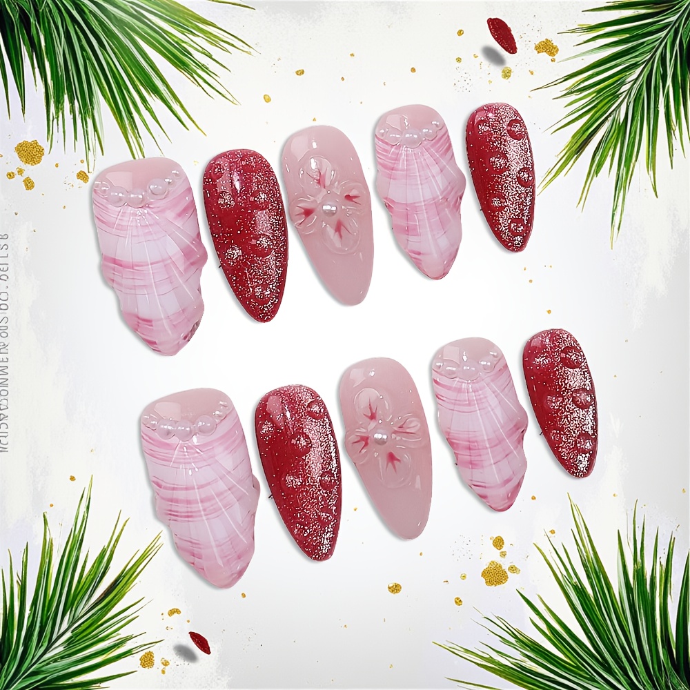 10pcs Medium Almond Handmade P - مراجعة Nail Art Elegant وسعره
