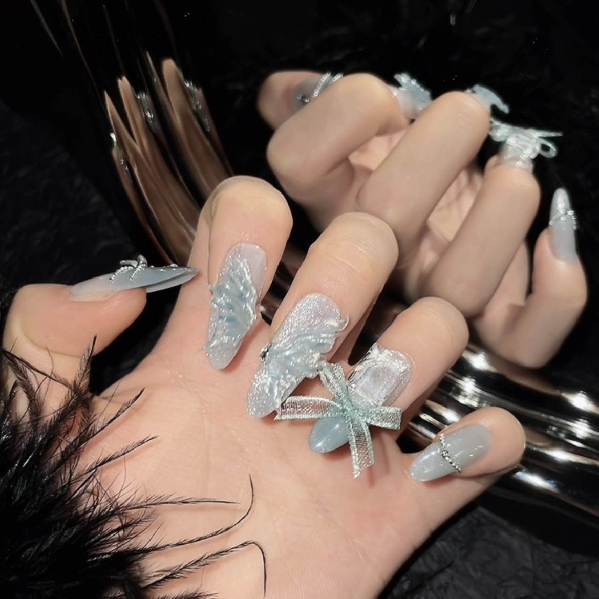 10pcs Pure Hand Pressed Long O - مراجعة Nail Art Oval وسعره