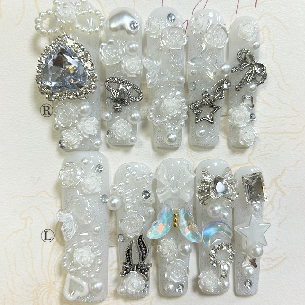 10PCS Cute Jirai Kei White Han - مراجعة Nail Art Love وسعره