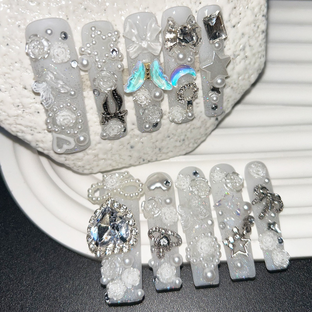 10PCS Cute Jirai Kei White Han - مراجعة Nail Art Love وسعره