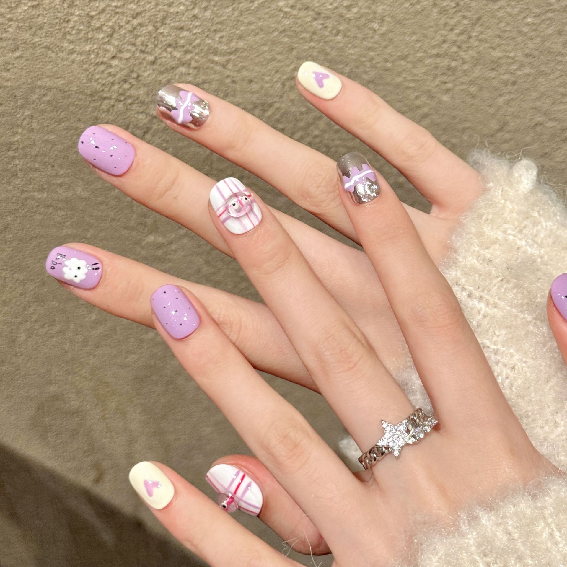 10pcs Handmade Pressed Short R - مراجعة Nail Art Love وسعره