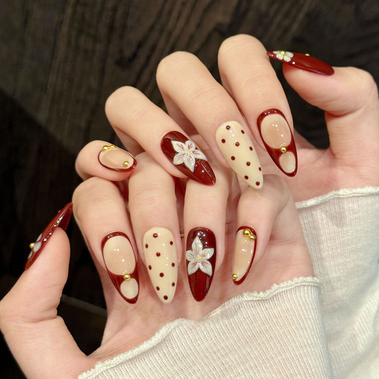 10pcs Handmade Wine Red French - مراجعة Nail Art Red Wine وسعره