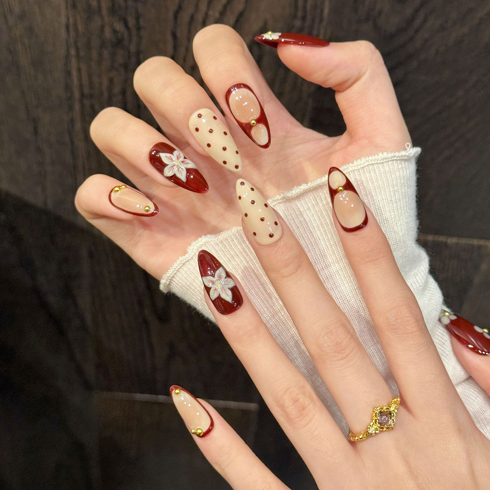 10pcs Handmade Wine Red French - مراجعة Nail Art Red Wine وسعره