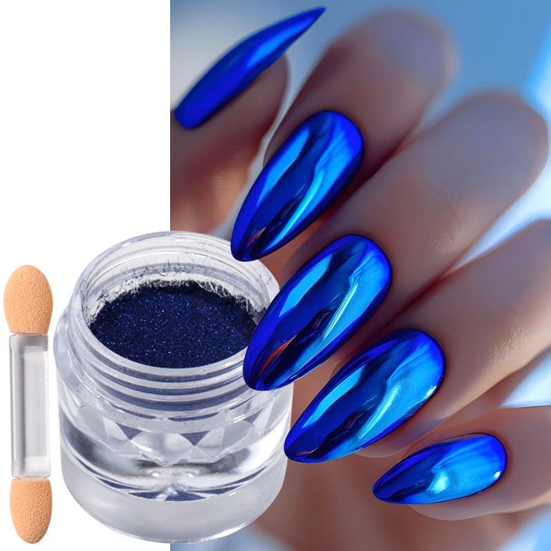 Royal Blue Chrome Mirror Nail  - مراجعة Nail Art Queen وسعره